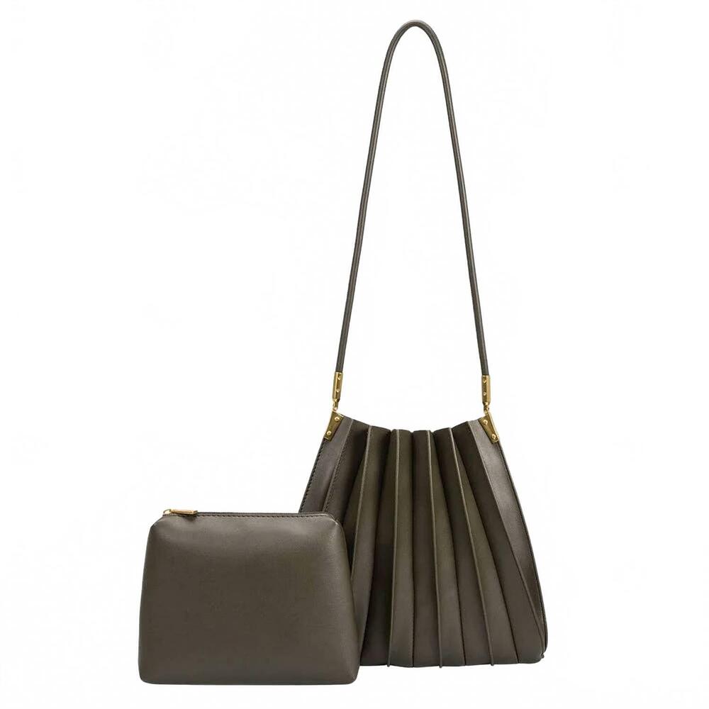 NEW MELIE BIANCO women's carrie pleated vegan leather shoulder bag in olive